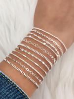 Fashionable Heart Charm Link Bracelet (11pcs/set), Casual Simple Jewelry for Women & Girls, Party, Daily Clothing Decor, Tren...