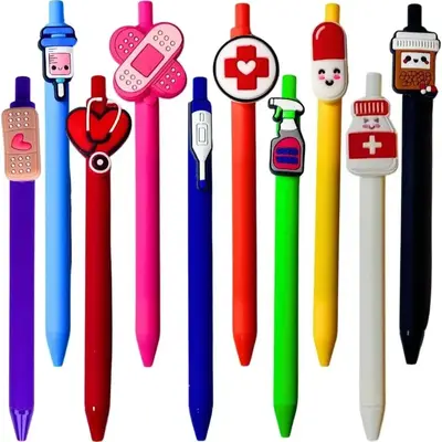 Nurse Themed Ballpoint Pen, 10pcs/set Retractable Design Ballpoint Pen with Pocket Clip, Writing Pen for Nurse, Office Statio...