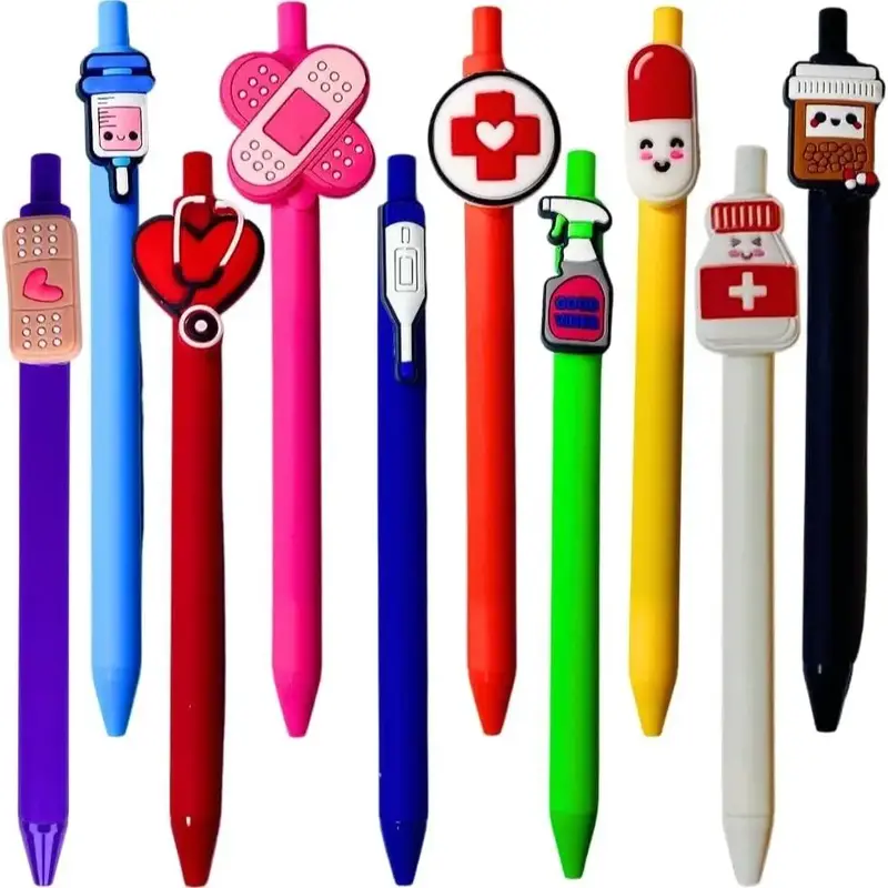 Nurse Themed Ballpoint Pen, 10pcs/set Retractable Design Ballpoint Pen with Pocket Clip, Writing Pen for Nurse, Office Statio...