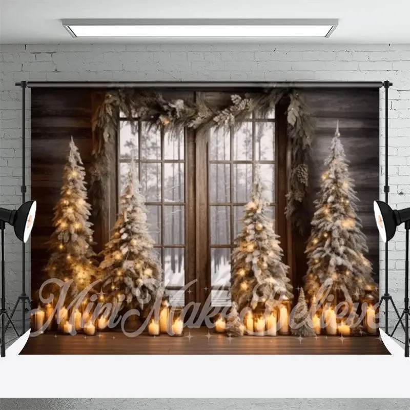 Candles Wood Window Forest Merry Christmas Backdrop - Aperturee