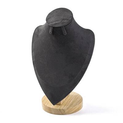Bust Shaped Microfiber & Wood Jewelry Necklace & Earrings Display Stands