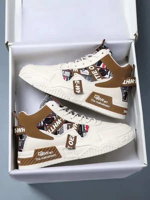 Men's Letter Tape Lace Up High Top Sneakers, Highcut Shoes, Casual Comfortable Sports Shoes for Daily Wear, Trendy All-match ...