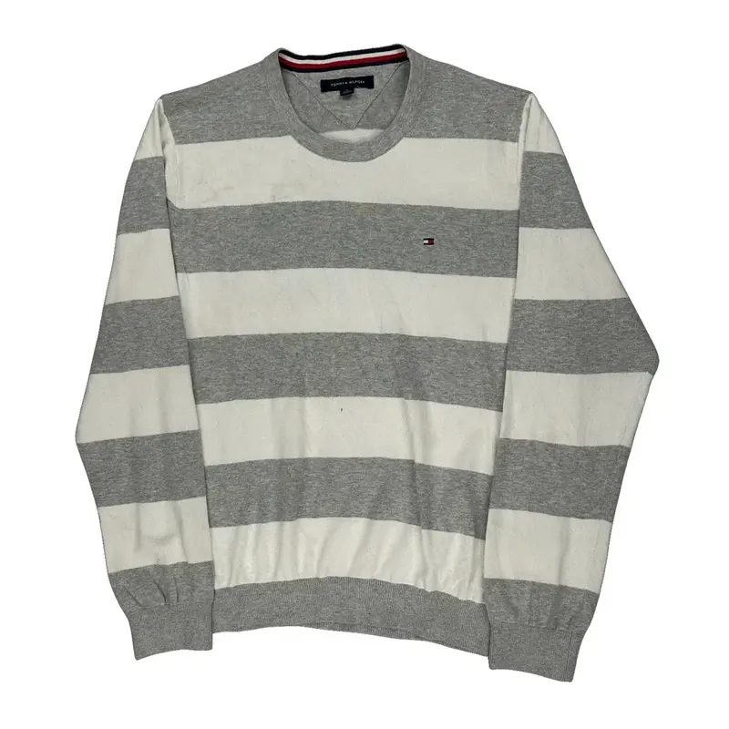 Tommy Hilfiger Striped Jumper - XL Grey Cotton