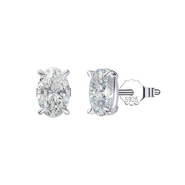 Rhodium Plated 925 Sterling Silver Micro Pave Cubic Zirconia Ear Studs for Women
