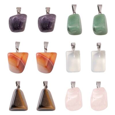 12Pcs 6 Style Natural & Synthetic Gemstone Pendants