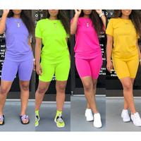 Biker Short Sets Women 2 Piece Outfits Summer Short Sleeve Jogger Tracksuit Large size loose sportswear two-piece suit