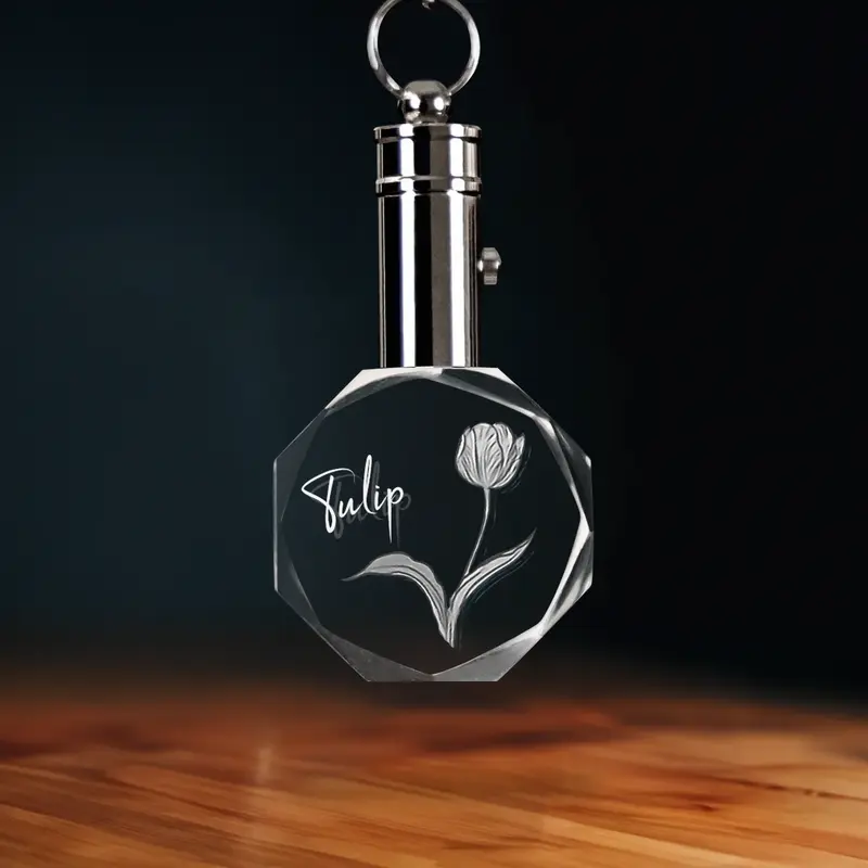 2D Memory Crystal™ - Pre-Design Keychain - Octagon - April Tulip-Medium