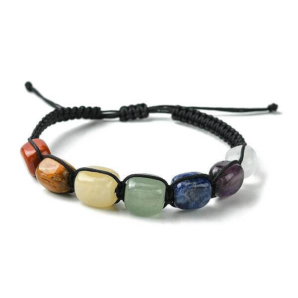 Natural Mixed Gemstone Cuboid Braided Bead Bracelet