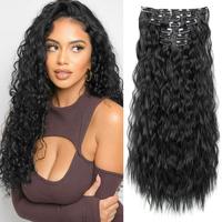 REECHO Clip in Long Wavy Synthetic Hair Extension 24 Inch 6PCS Thick Hairpieces Natural Soft Synthetic Fiber Double Weft for ...