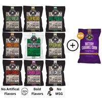 Pretzel Sampler Pack - 9 bags  + BUTTERY CARAMEL CORN