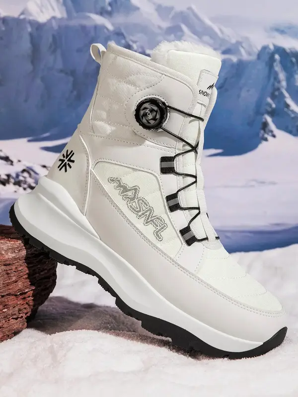 Men's Letter Print Contrast Faux Fur Snow Boots, Casual Waterproof Non-slip Ankle Winter Boots for Outdoor Sports, Warm Casua...