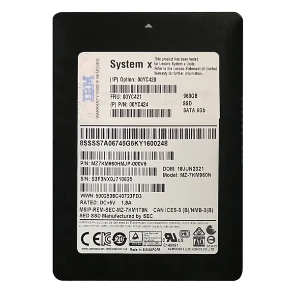 00YC421 IBM 960GB Multi-Level Cell SATA 6Gb/s Hot Swappable 3.5-Inch Solid State Drive