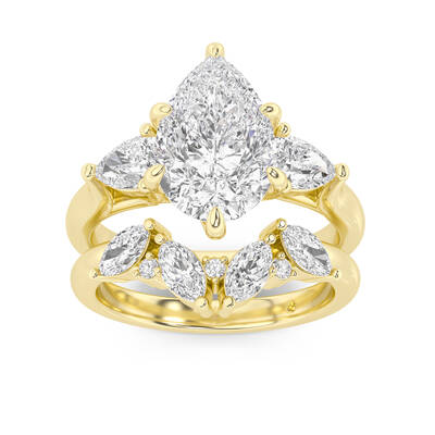 Lumina Lab Grown Pear Shaped Diamond Engagement Ring with the Annabella Wedding Band | 18K Yellow Gold 1 3/4 ct. tw.