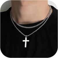 Cross Necklace for Men - Layered Cross Chain Stainless Steel Crucifix Pendant  Black  16-24 Inch - Snake Rope Cuban Link -  B...
