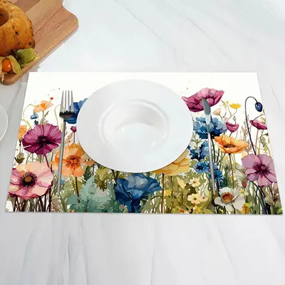 Colorful Floral Leaf Oil Painting Set Of 4 Placemats - Aperturee