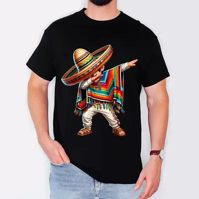 Gildan Mexican Boy Dabbing Poncho Cinco de Mayo T-Shirt