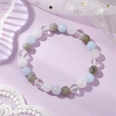 Round Natural Mixed Gemstone Beaded Stretch Bracelets for Womenm Men