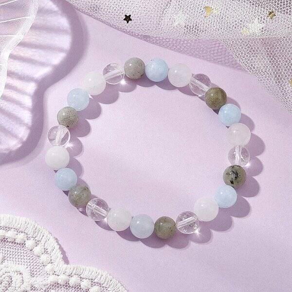 Round Natural Mixed Gemstone Beaded Stretch Bracelets for Womenm Men