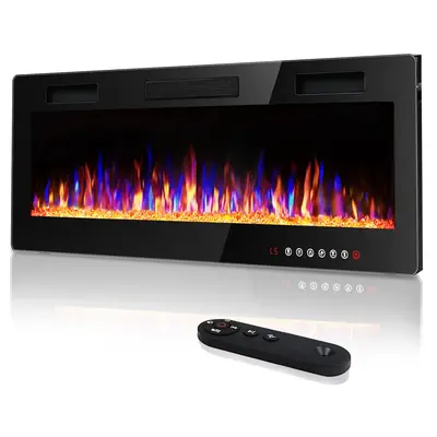 Electric Fireplace for Living Room in-Wall Recessed and Heater with Multicolor Flame,Timer,750/1500W,Touch Screen & Remote Co...