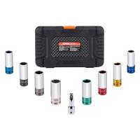 VEVOR 1/2 inch Drive Lug Nut Impact Socket Set - 8 Lug Nut Sizes Metric and SAE 6-Point Deep Socket CR-MO Steel Wheel Socket ...