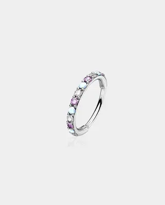 Alternating Opal and CZ Segment Nose Ring - Purple / 9mm