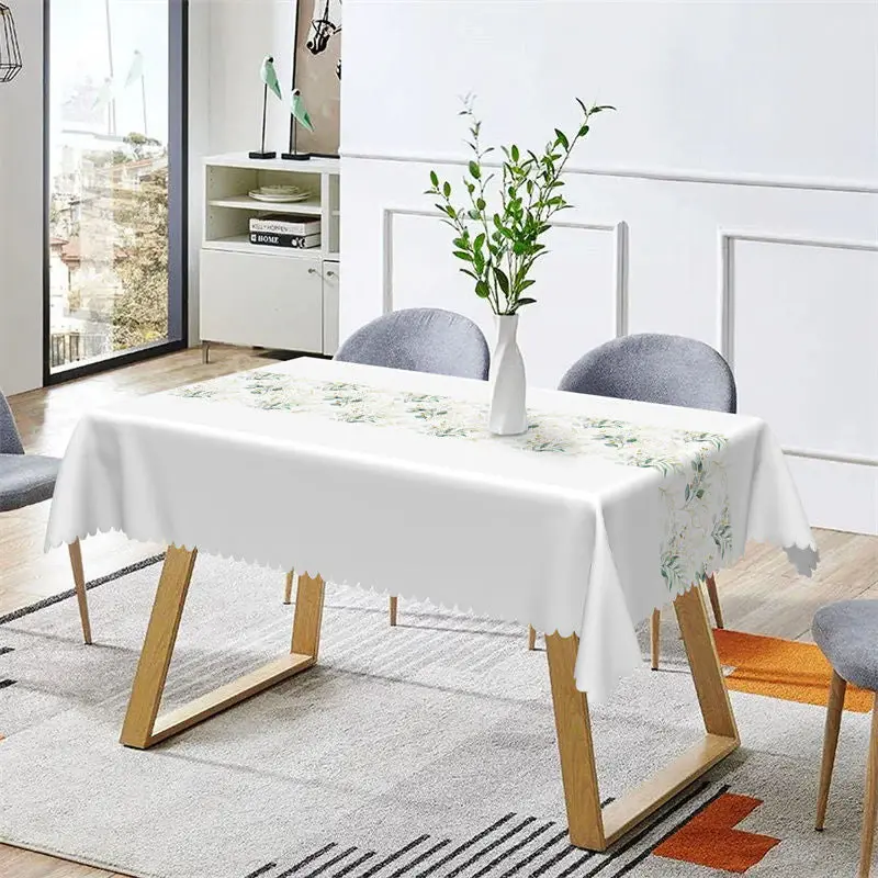Pure White Elegant Spring Leaves Rectangle Tablecloth - Aperturee