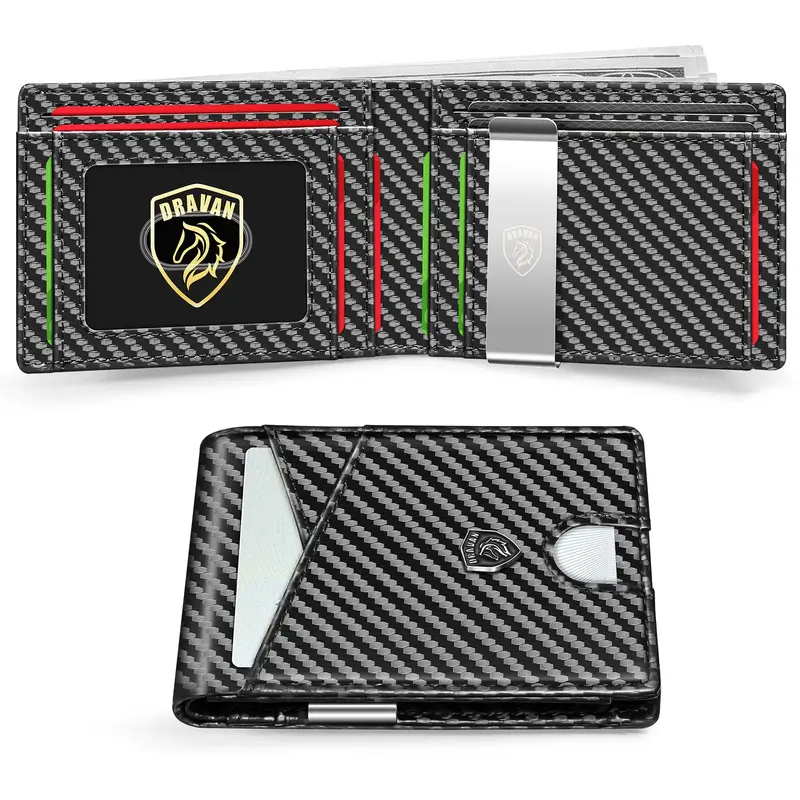 Slim Mens Wallet Front Pocket Wallet for Men with id Window Minimalist Rfid Blocking Credit Card Holder Carbon Fiber Money Cl...