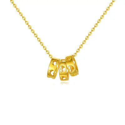 18K Gold Circle & Heart Pendant Necklace