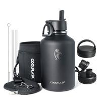 Coolflask 64oz Insulated Water Bottle with Sleeve & Pouch in Summer, Stainless Steel  Bottled Mug with 3 Lids, Travel Tumbler...