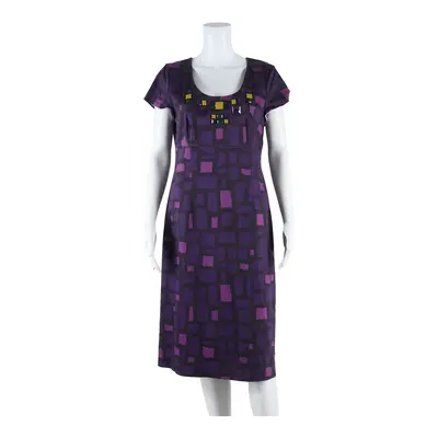 BODEN Womens Pencil Dress Purple Geometric Short Sleeve Midi UK 14