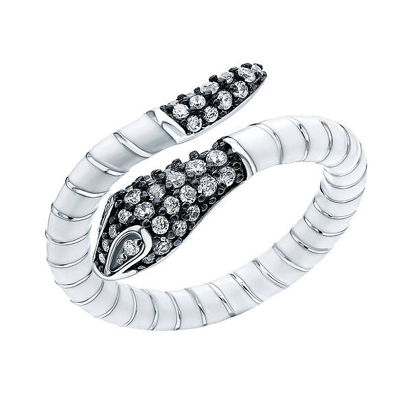 S925 Silver Snake Ring with Zirconia