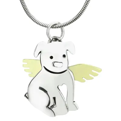 Angel Dog Brass & Sterling Necklace - with Sterling Cable Chain