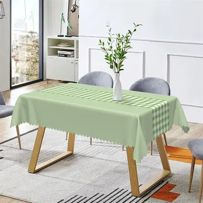 Outdoor Light Green Gingham Rectangle Tablecloth - Aperturee