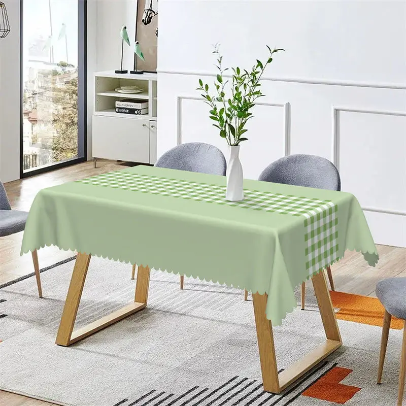 Outdoor Light Green Gingham Rectangle Tablecloth - Aperturee