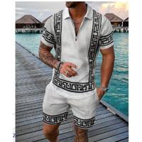Polo zip up shirt short sleeve 2025 men's casual sports linen pants outfits suit Breathable Men's Summer Polo Set