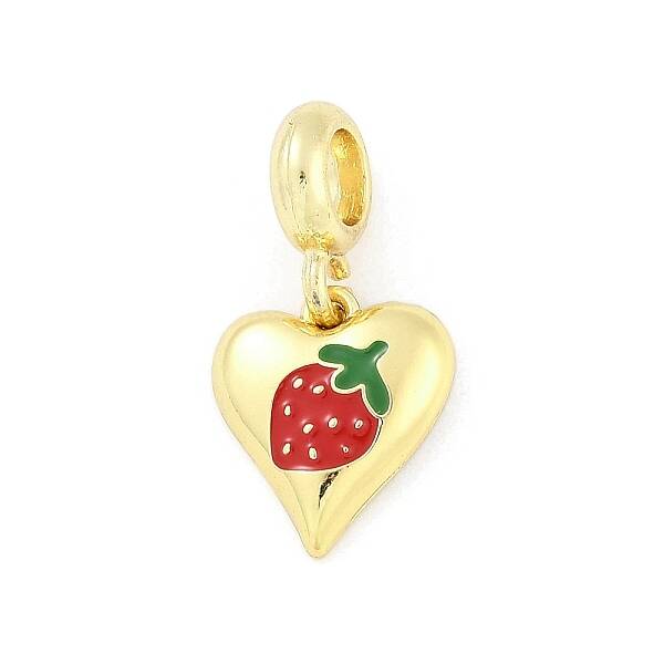 Brass Red Enamel Heart European Dangle Charms