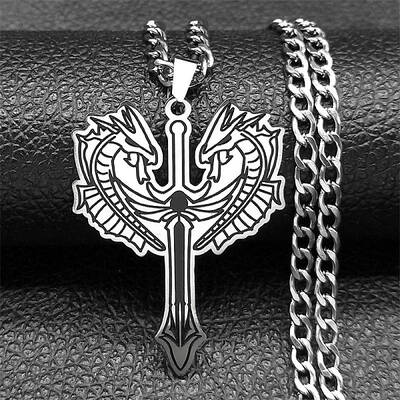 304 Stainless Steel Double Dragon Cross Sword Pendant Twisted Chain Necklaces for Men