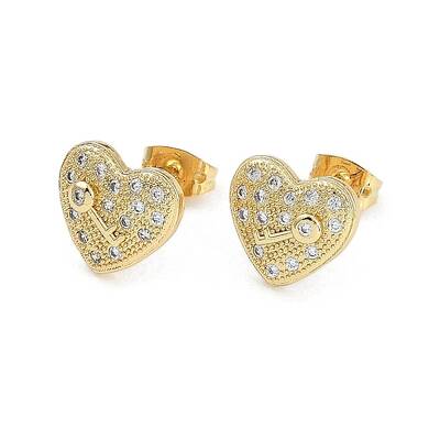 Brass Micro Pave Clear Cubic Zirconia Stud Earrings for Women