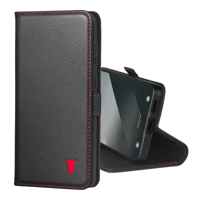 Samsung Galaxy S25 Edge Leather Case (with Stand Function) - Black with Red Detail