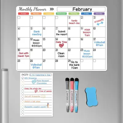 Magnetic Dry Erase Calendar, 1 Set Monthly Calendar Whiteboard with 3 Dry Erase Markers & 1 Eraser, Daily Planner for Fridge,...