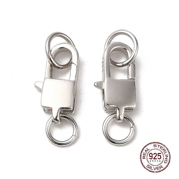 Anti-Tarnish Rhodium Plated 925 Sterling Silver Lobster Claw Clasps with Jump Rings