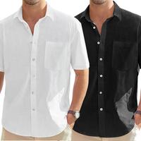 2-PACK Alimens&Gentle Men's Cotton Linen Short Sleeve Shirts Casual Lightweight Button Down Shirts Vacation Beach Summer Tops...