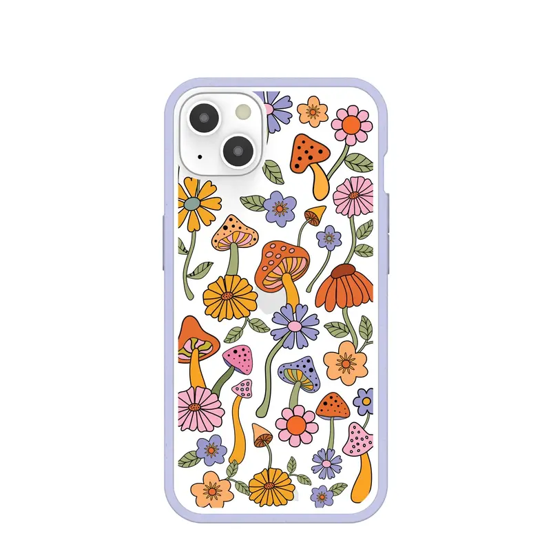 Clear Shrooms and Blooms iPhone 13 Case With Lavender Ridge