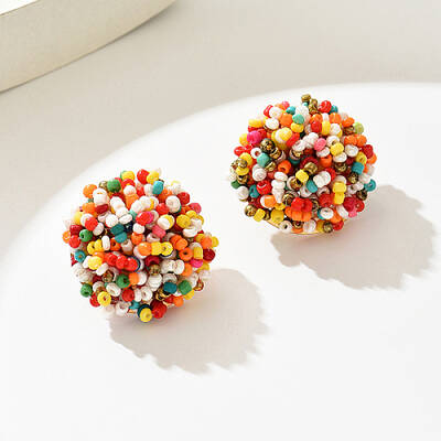 Plastic Bead Cluster Stud Earrings