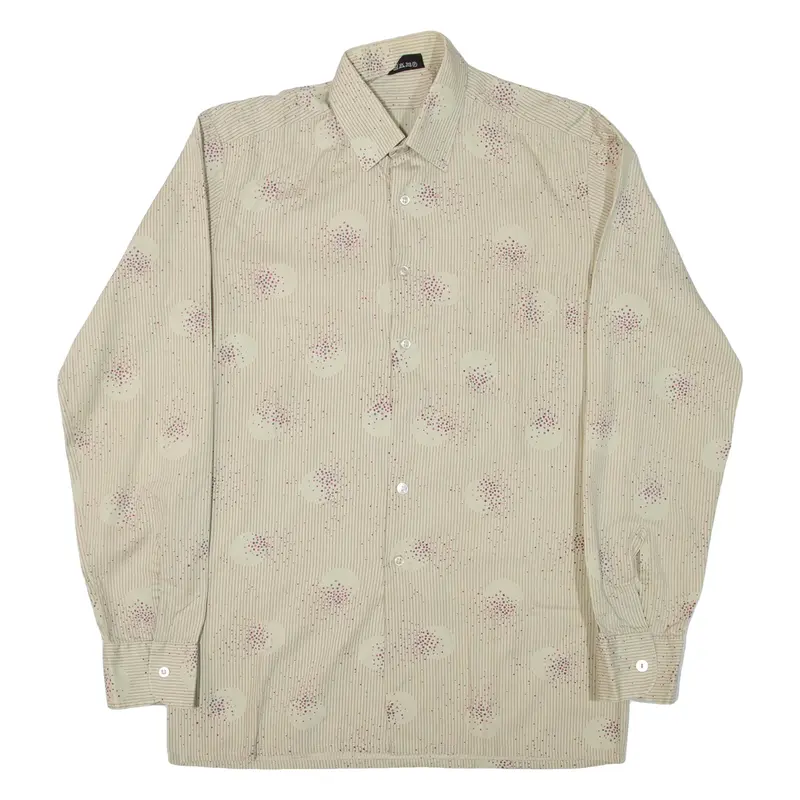TOP SHIRT Mens Shirt Beige Striped Long Sleeve M