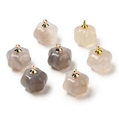 Natural Grey Agate Pumpkin Charms with Golden Tone Brass Bails