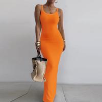 Chicme Spaghetti Strap U-Neck Casual Maxi Dresses Slim Fit Cami Dress Party Club Bodycon Dress