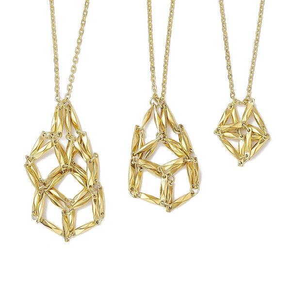 3 Pcs Crystal Stone Cage Pendant Necklaces