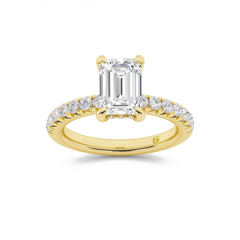 Embers Half Coverage Hidden Halo Emerald Cut Lab Grown Diamond Engagement Ring | 14K Yellow Gold 4 3/4 CT. TW.