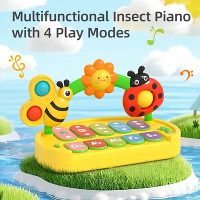 Multifunctional Baby Piano Toys (0+), 4 Piano Playing Modes, Sensory Musical Toys for Babies, Tummy Time Toys with Music, Lea...